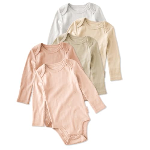 Butterblu Blake 5-Pack Long Sleeve Bodysuits​ 100% Organic Cotton, Unisex | GOTS certified Organic Cotton for Baby Girls, Boys, Unisex, Easy Snap On Closure, Made to Match Colors for Gifts