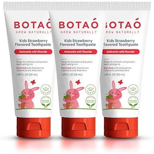 Kids Toothpaste | Natural Strawberry Flavored Anticavity Fluoride Toothpaste Maximum Cavity Protection| EWG Verified, Vegan, SLS Free, Safe to Swallow, Aloe Vera (3Pack)