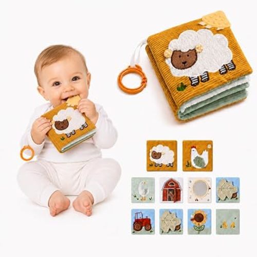 let's make Montessori Baby Books Toys, Touch Feel Cloth Crinkle Books for Babies, Sensory Book for Babies 0-6, 6-12 & 12-18 Months, Newborn, Infant, Shower Gift, Busy Book Toy, Safe Mirror, Teething