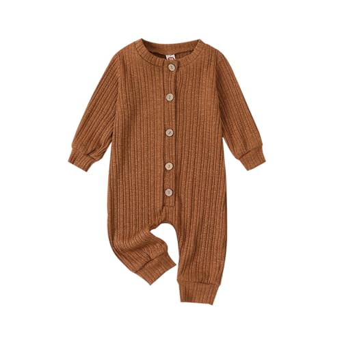MERSARIPHY Newborn Baby Girl Boy Knitted Rib Romper Unisex Gender Neutral Infant Button Jumpsuit Long Sleeve Bodysuit Clothes