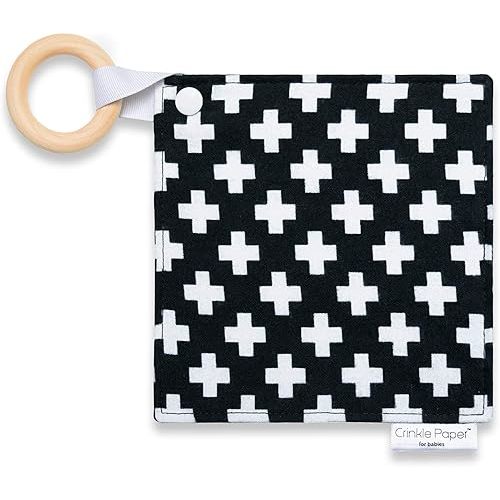 Baby Crinkle Paper Toy – Eco-Friendly Cotton Sensory Teether with Beech Wood Ring – BPA-Free, Montessori Infant Toy