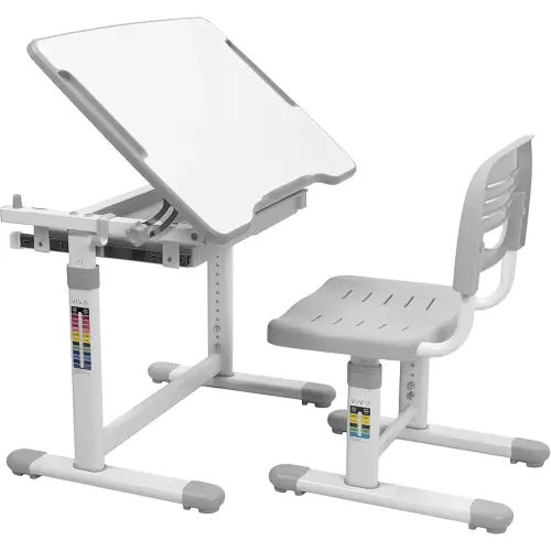 VIVO Gray Height Adjustable Childrens Desk and Chair Set | Kids Interactive Workstation