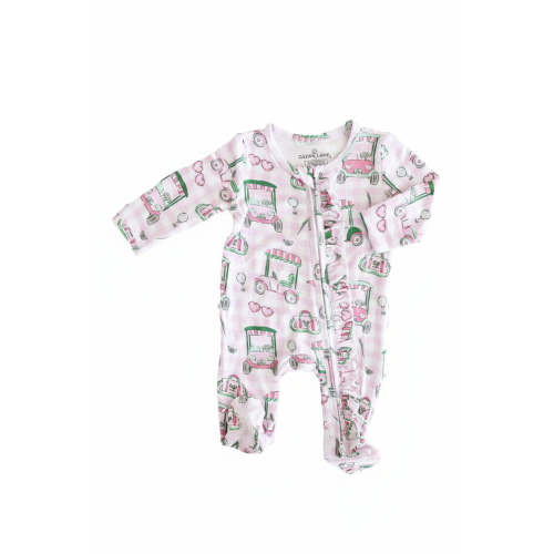 Birdie Babes Ruffle Zipper Footie in Pink | Caden Lane