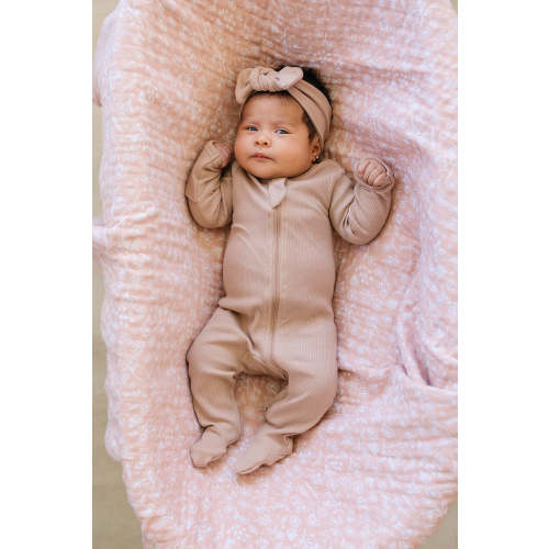 Pale Pink Ribbed Zipper Footed Pajama | Organic Cotton | Baby Essentials
