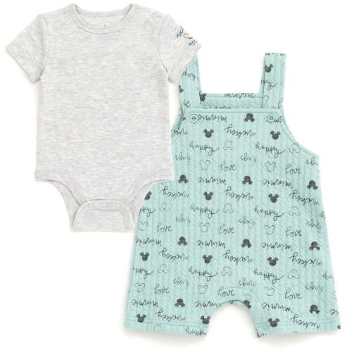 Disney Mickey Mouse Minnie Mouse Bodysuit and Short Overalls Outfit Set Newborn to Infant