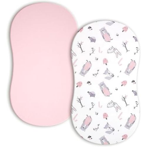 TILLYOU Baby Bassinet Sheets for Girls Boys 2 Pack Baby Sheets for Square Rectangle Oval Bassinet Mattress 33X16 Inch, Playful Animals