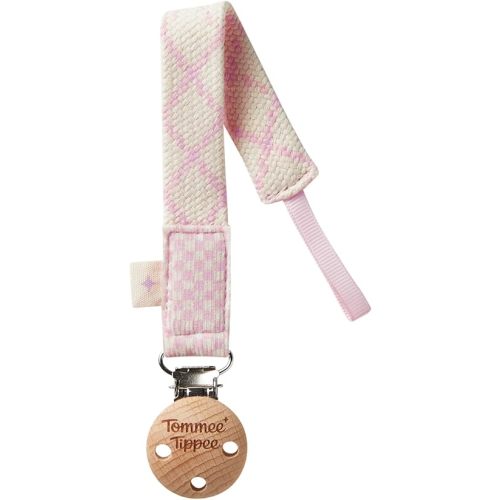 Tommee Tippee Comforter Clip, 0+ Months, 1 Pack, Organic Cotton, Compatible with Any Soother, Loop-on Design, Natural Beech Wood and Stainless Steel Soother Clip, Pink
