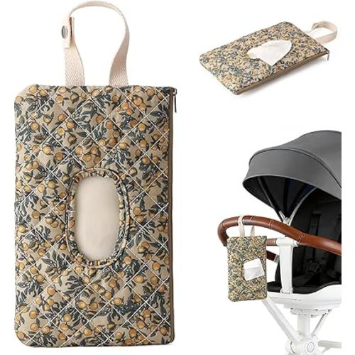 Baby Wipe Holder, Floral Quilted Dispenser Pouch Portable Mommy Bag for Travel Stroller Daily Casual (Green)