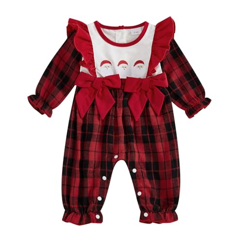Doisbetthsay Baby Girl First Christmas Outfit My 1st Christmas Newborn Romper Long Sleeve Jumpsuit Infant Santa Outfit