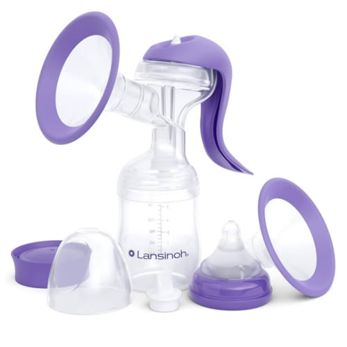 Lansinoh Manual Breast Pump, Hand Pump with Comfortable Flange, Includes 5oz Baby Bottle with Slow Flow Nipple, Breastfeeding Essentials