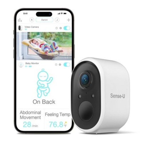 Sense-U Battery Camera Smart Baby Monitor Indoor and Outdoor with Night Vision PIR Motion Detection Alarm - White