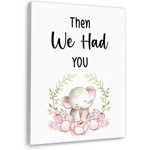 Elephant Family Wall Decor,Then We Had You Wall Art Canvas Framed for Nursery Baby Room Wall Decor 50
