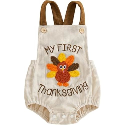 Newborn Infant Baby Boy Girl Thanksgiving Outfit Sleeveless Overalls Romper