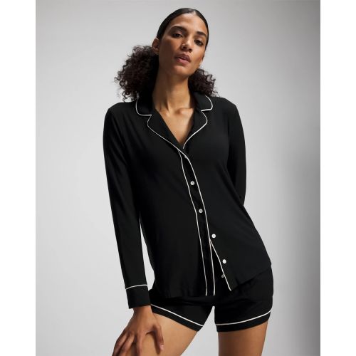 Long-Sleeve Notch Collar Pajama Top