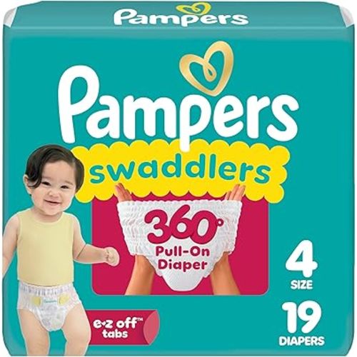 Pampers Diapers - Swaddlers 360° - Size 4, 19 Count, up to 100% Leakproof Comfy Dry Fit, Designed for Easy Changes, Pull On Baby Diaper