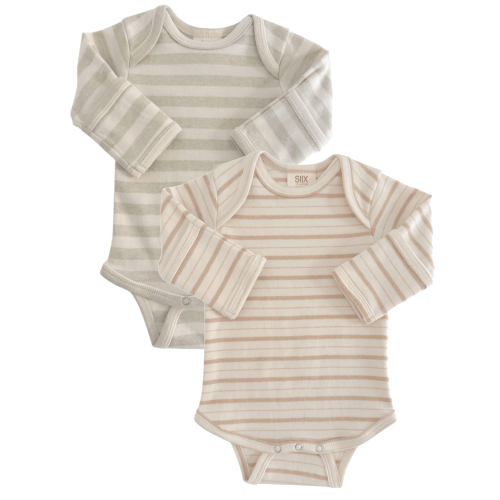 Sage Stripe & Biscuit Mixed Stripe / Organic Long Sleeve Bodysuit 2-Pack
