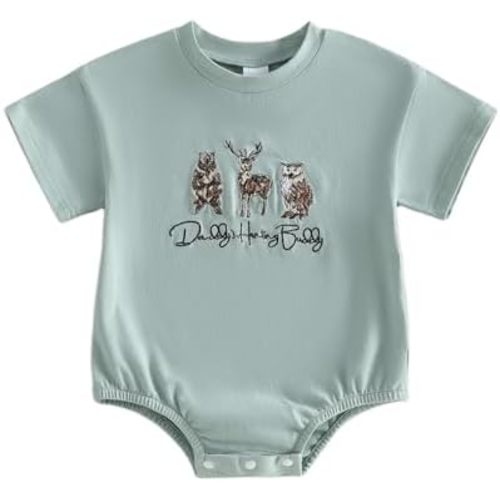 Adobabirl Baby Boy Bubble Romper Newborn Outfit Short Sleeve Crewneck Letter Print Bodysuit Cute Infant Summer Clothes