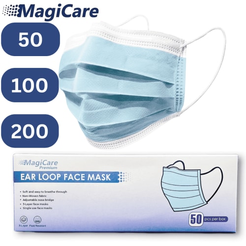 MagiCare Protective Face Masks - Breathable 3 Layers of Protection Premium Blue Face Mask for Adults - 200ct