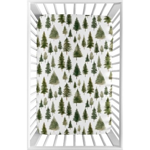 Sweet Jojo Designs Gender Neutral Unisex Baby Fitted Mini Crib Sheet Woodland Pine Tree Green and White