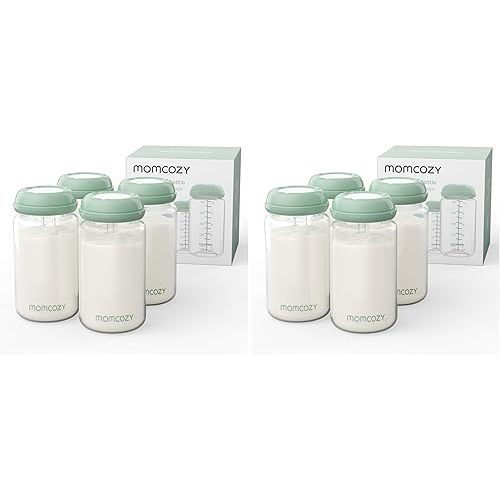 Momcozy Natural Baby Bottle, Wide-Neck, BPA Free Breast Milk Container, Storage Collection Bottle for Fridge & Milk Cooler, Breastfeeding Essential, 10 oz, 4 pcs (Pack of 2)