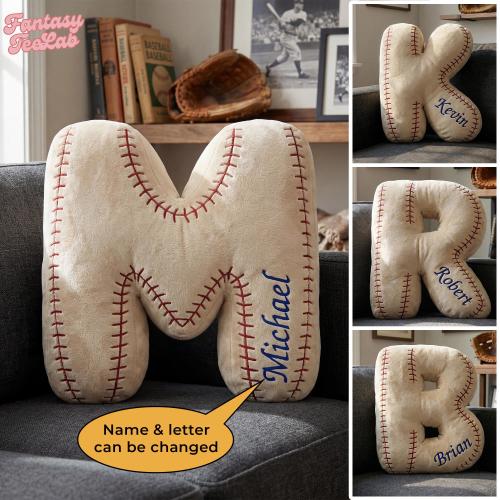 Personalized Baseball Letter Pillow, Custom Initial Cushion, Initial Pillow with Name, Baseball Gift, Sport Mom Gift, Coach Thank You Gift