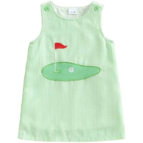 Toddler Baby Girl Golf Dress Sleeveless Tank Dresses Summer Outfit Embroidery Golf Court Seersucker Striped Sundress