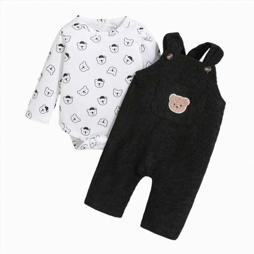 Gerichy Baby Boy Clothes Set Infant Long Sleeve Bodysuit Top Animal Suspender Pants Newborn Winter Outfit 0-18 Months