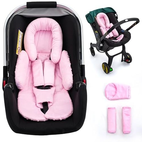 Infant Car Seat Insert with 3 Shoulder & Crocth Covers, Thickened Carseat Head and Body Support for Infant, Reversible Baby Car Seat Cushion for Boys Girls, Soft Mink Dot Newborn Insert for Preemie