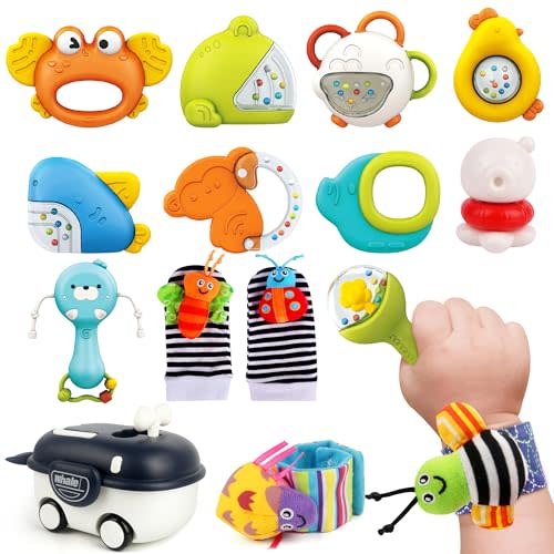 Vanmor Baby Rattles 0-6 Months | Sensory Toys for Infants 6-12 Month, Wrist Rattle Socks, Foot Finder & Teething Toys | Newborn Toys Gift for Boys and Girls, Baby Shower Gifts Easter Basket Stuffers