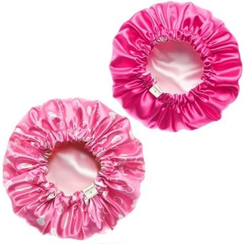 YANIBEST Baby Satin Bonnet Sleep Cap - Double Layer Reversible Adjustable Silky Satin Cap for Infant Toddler(6-36 Months,Pink & Hot Pink)