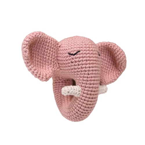 Crocheted Elephant Rattle - Organic Pink