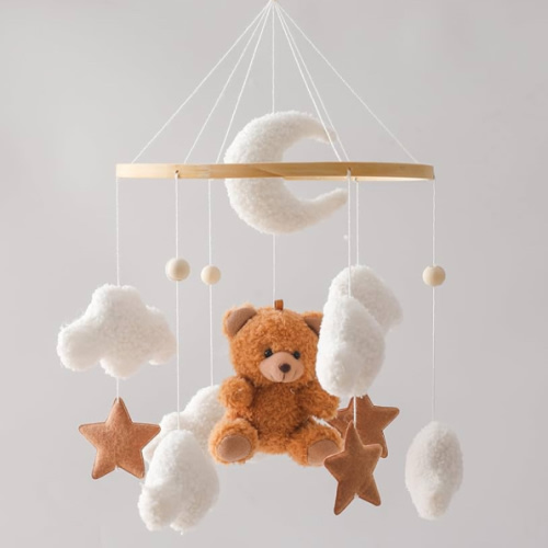 EERKEOD Baby Crib Mobile Bear Nursery Mobile for Boys Girls Teddy Velvet Mobile Nursery Decor for Infant Bedroom Hanging Baby Mobile for Bassinet Newborn Baby Gift(Brown Bear)