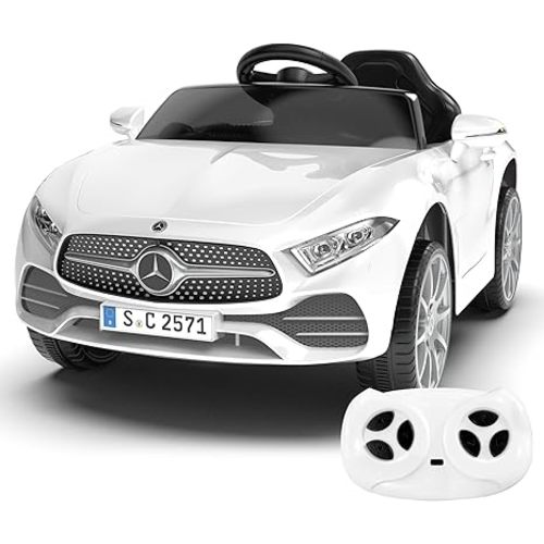 12V Kids Ride On Car with 2.4G Remote Control,Battery Powered Electric Car Ride On Vehicle Double Doors, Safety Belt,LED Light (SC-White)