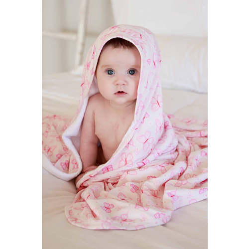 Embroidered Bamboo Hooded Towel in Blooming Butterflies | Caden Lane