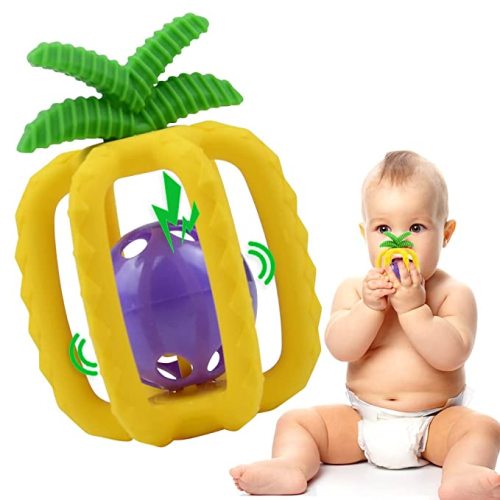 DaDaworld Baby Teething Toys, Teething Toys for Babies 0-6 Months BPA Free Food Grade Silicone, Pineapple Teether with Rattle, Perfect Baby Gift
