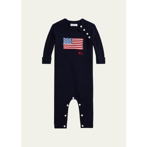 Boy's American Flag Cashmere Romper, Size Newborn-12M