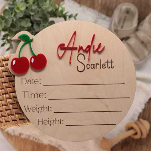 Personalized Cherry Birth Stats Sign, Nursery Sign, Cherry Baby shower Gift, Baby Girl, Customizable Birth Details