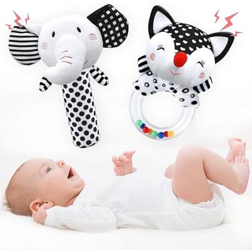 Baby Rattles 0-6 Months Baby Toys 0-6 Months, Newborn Toys 0 3 Months Brain Development, Infant Toys 0-6 Months Baby Sensory Toys Soft Rattles for Babies 0-6 Months Shower Party Gift