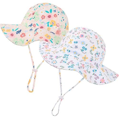 Baby Girl Sun Hat Toddler Beach Hats with UPF 50+ Protective Infant Summer Hat with Wide Brim Baby Girls Bucket Hat