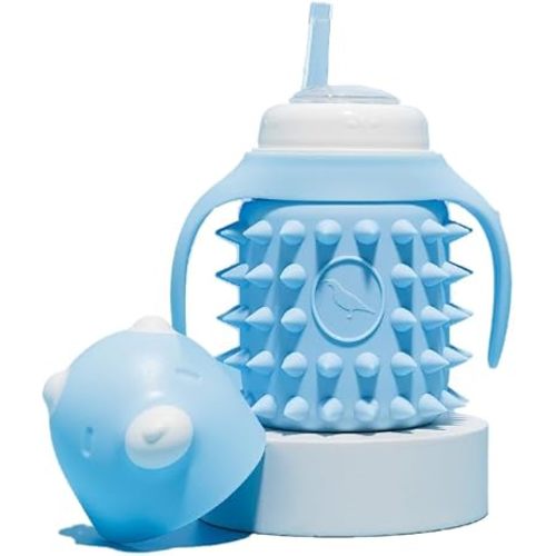 Glass Sippy Cup for toddlers/The Spikey Bear / 5oz / Strong glass/Protectitive silicone sleeve/Leakproof straw