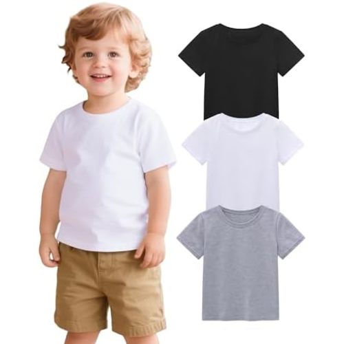 3 Pack Baby Boys Short Sleeve Cotton T-Shirts Toddler Boy Clothes Tee Size 18M-5T