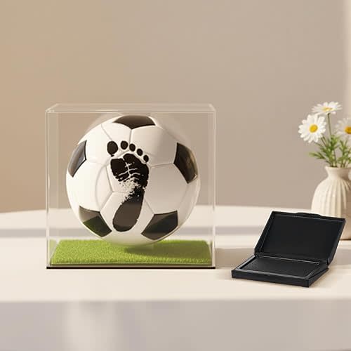 Soulchen Baby Soccer Ball Hand and Footprints Kit with Ink Pad - Newborn Footprint Keepsake for Baby Shower Favors, New Dad Gifts, Rookie of The Year First Birthday Present