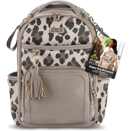 Itzy Ritzy Diaper Bag Backpack – Large Capacity Boss Plus Baby Backpack Diaper Bag Featuring 19 Pockets, Changing Pad, Stroller Clips, and Comfortable Straps (Leopard)