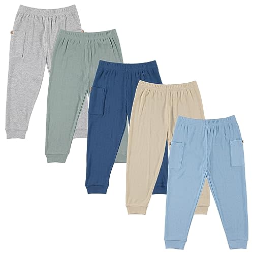 Cudlie 5-Pack Baby/Toddler Boys Jogger Pants - Lightweight Tapered Sweatpants - Lounge Jogger for Boys