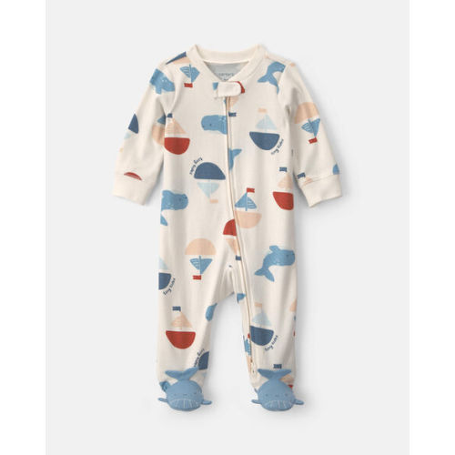 Baby Boy 2-Way Zip Sailboat Whale Cotton Sleep & Play Pajamas - Cream/Blue | Carter's