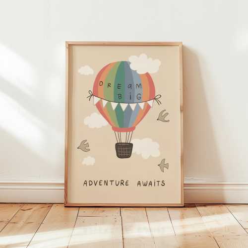 Hot Air Balloon Nursery Print Dream Big Wall Art Kids Room Playroom Decor (MR133)
