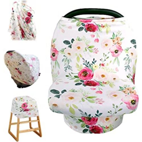 Stretchy Baby Car Seat Cover for Baby Boys and Girls, Multiuse - Nursing Breastfeeding Covers, Shopping Cart/High Chair/Stroller Covers, Infinity Scarf, Car Seat Canopies