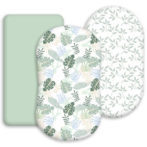 Civarua Kids Baby Bassinet Sheets 3 Pack, Fitted Mattress Sheets for Boys & Girls, Ultra Soft Breathable, Universal Compatible with Halo Bassinest Swivel Sleeper(Sage Green, 32x16 Inch)