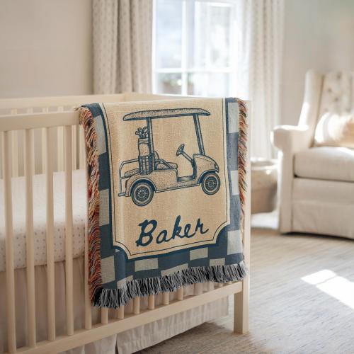 Personalized Golf Checkered Woven Blanket, Baby Name Blanket, Golf Nursery Decor, Newborn Boy Gift Personal Baby Gift Milestone baby blanket