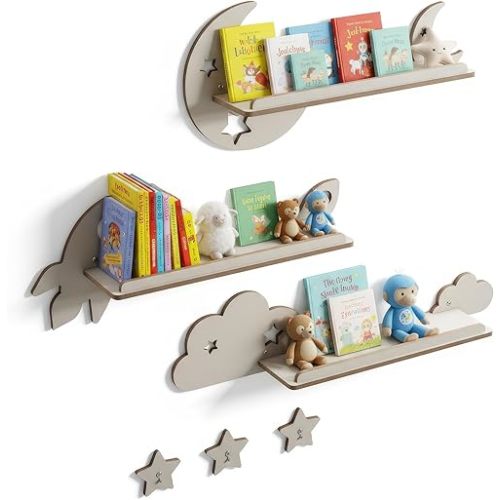SYNOVA Nursery Book Shelves, Set of 3 Floating Shelves for Kids Room, Nursery Decor for Baby Room, Toddler Room Organizer, Kids and Baby Furniture, Playroom Decor